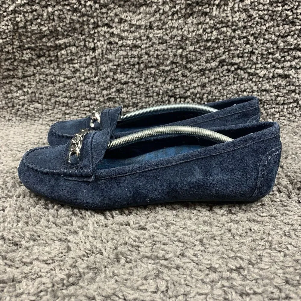 Vionic Mesa Slip On Leather Loafers 9 Womens Dark Navy Blue Orthopedic Suede